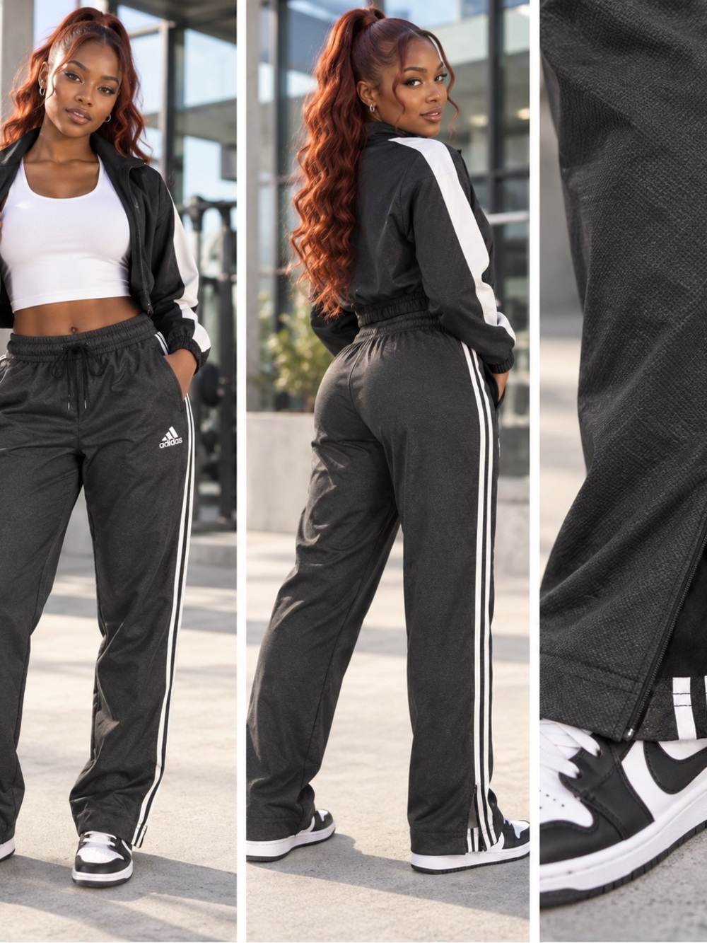 adidas Black Track Pants with White Side Stripes